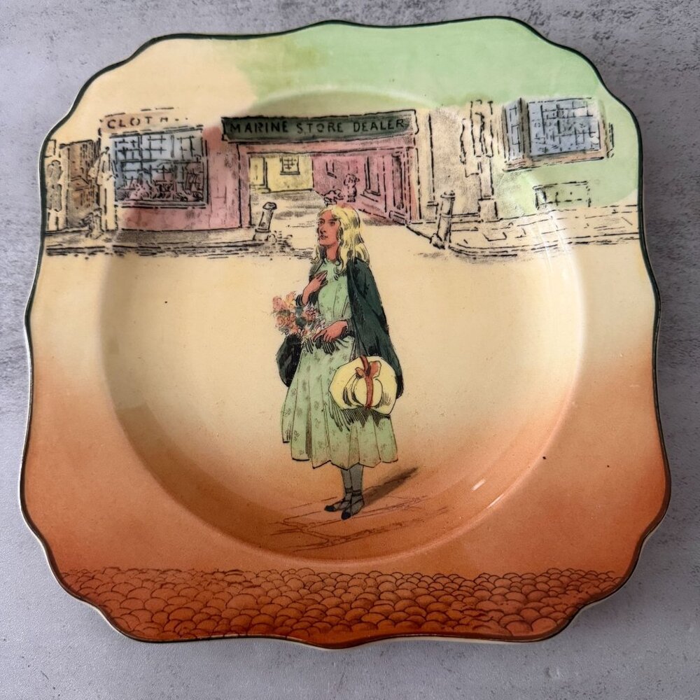 Vintage Royal Doulton Dickens Ware Little Nell Square Plate England Porcelain 8"